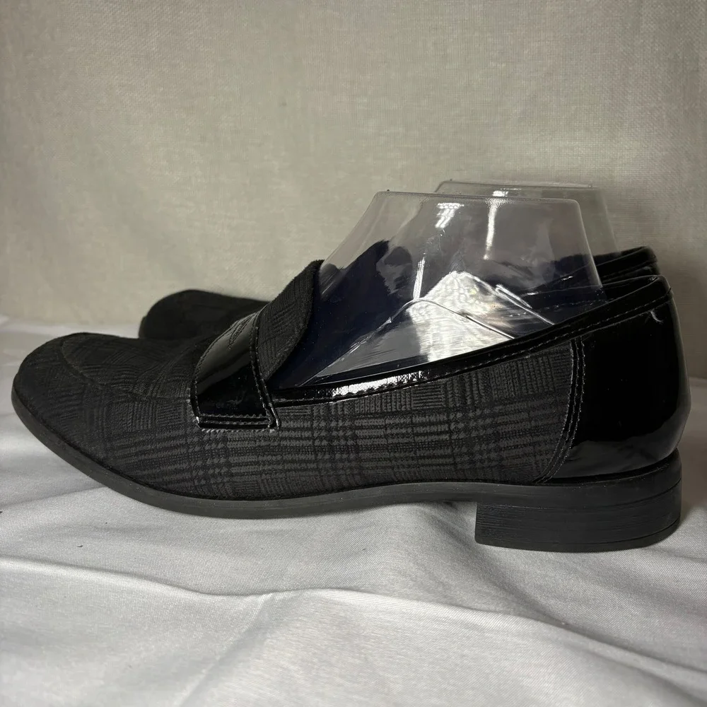 Clarks Trish Rose Black Plaid Plaid Patent Trim Comfort Penny Loafers Women's 10